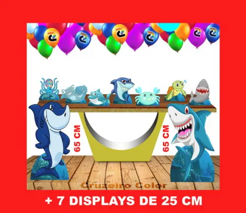 Kit Festatotem Tubarão 65 Cm E Displays De Mesa 25 Cm