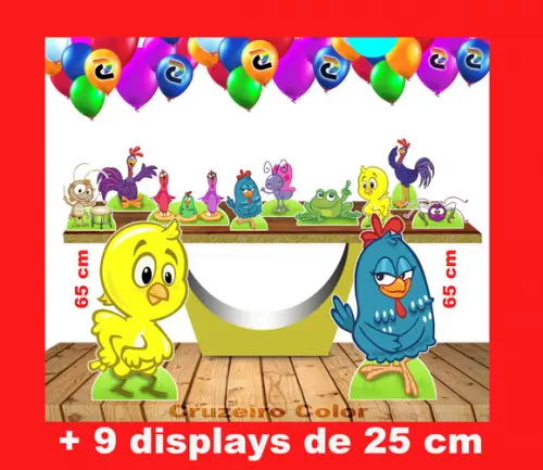 Kit Totem Festa Galinha Pintadinha de chão e mesa 65 e 25 cm
