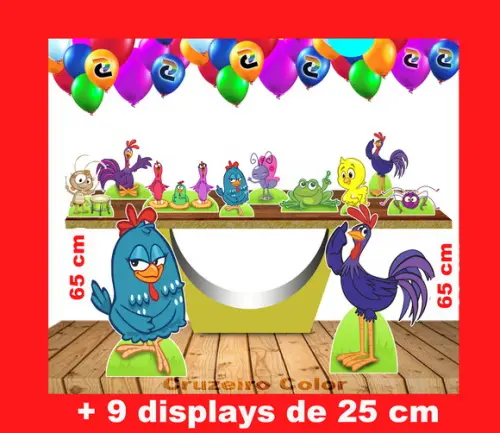 Kit Totem Festa Galinha Pintadinha de chão e mesa 65 e 25 cm