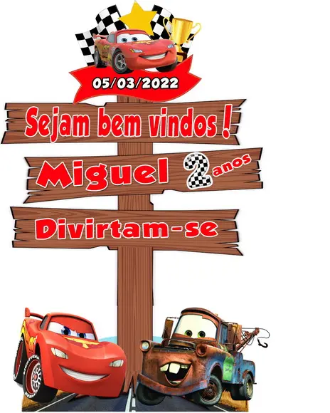 Placa de Bem Vindos Mcqueen Carros