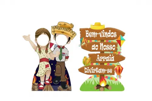 Placa de Sinalização e Casal Caipira para Foto