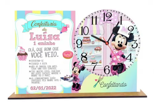 Relogio de Mesa Minnie Confeiteira com 5 Unidades