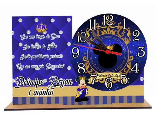 Relogio Mickey Realeza com 5 Unidades Decorativo