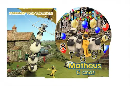 Relogio Shaun, o Carneiro com 5 Unidades Decorativo