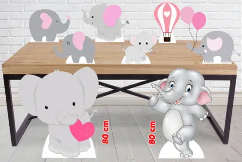 Totem De Chão Elefante Rosa E Displays De Mesa