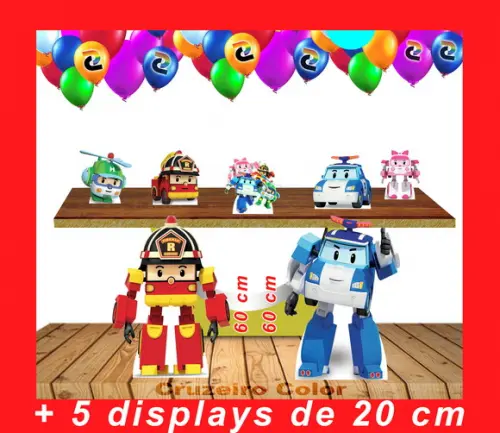 totem de chão Robocar Poli e Displays de mesa