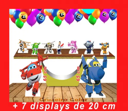 Totem de chão SUPER WINGS e Displays de mesa kits festa
