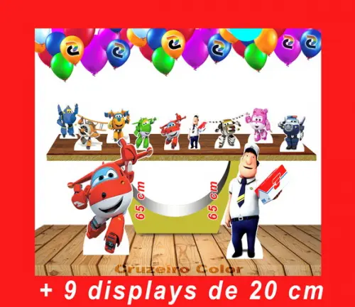 Totem de chão SUPER WINGS e Displays de mesa kits festa