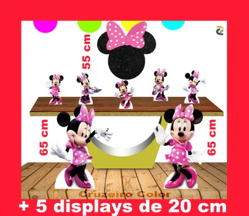 Totem Minnie Rosa 65 cm e displays de mesa 25 cm e elipse 55