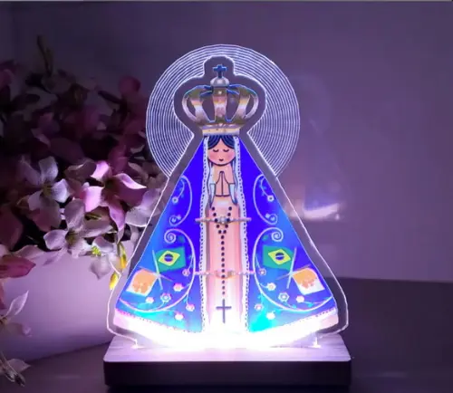 Abajur Acrilico Luminária Led Nossa Senhora Aparecida