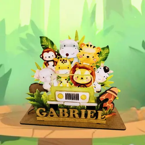 Centro de Mesa Safari 12unidade Personalizado em mdf e Papel