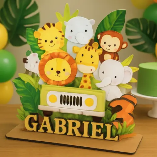 Centro de Mesa Safari 12unidade Personalizado em mdf e Papel