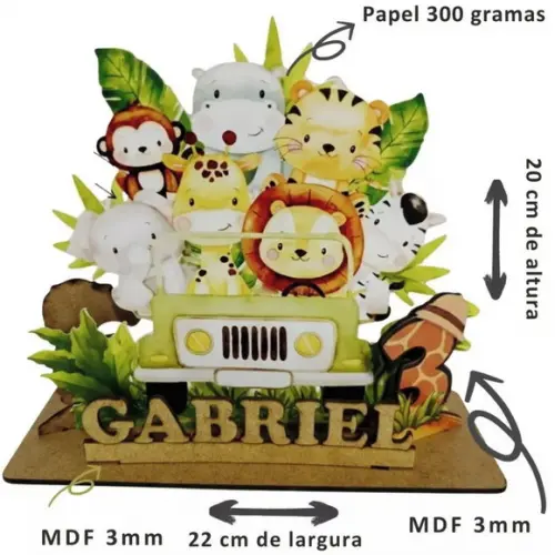Centro de Mesa Safari 12unidade Personalizado em mdf e Papel