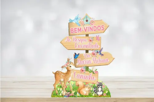 Display Placa de Sinalização Bicho no Bosque para Decoração