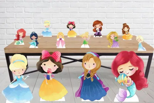 Display Princesas Aquarela e Totem de 80cm para Decoração