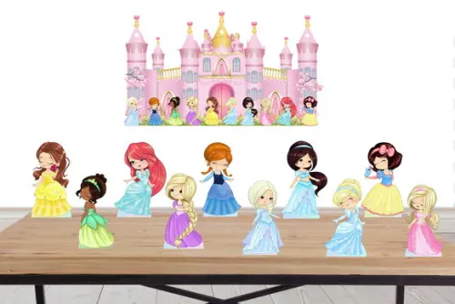 Display Princesas Kit com 10 Peças de 25 cm e Elipse 60x30