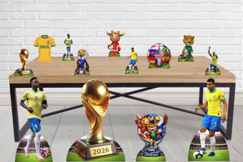 Kit Decoração Festa Brasil Copa do Mundo 2026 mdf | Totens e