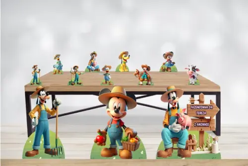 Kit Totem de Chão Mickey Fazendeiro 3d em mdf Decoração