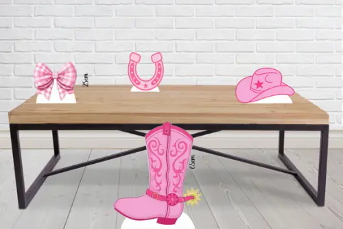 Kit Totens e Display Fazenda Rosa para Decoração de Festa