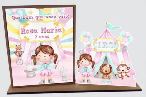 Lembrancinha Circo Aquarela Rosa, com 10 Unidades