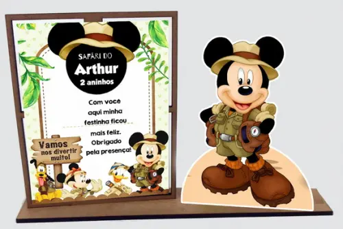 Lembrancinha Mickey Safari, com 10 Unidades Porta Retrato