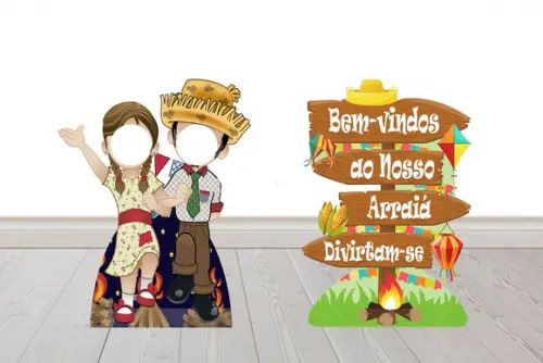 Placa de Sinalização e Casal Caipira para Foto Decoração