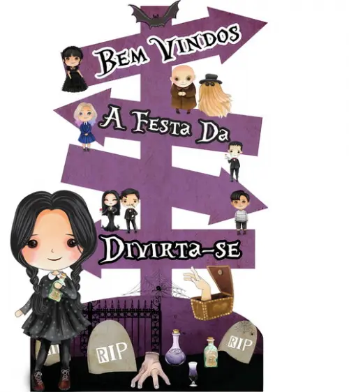 Placa de Sinalização Wandinha para Decoração de Festa