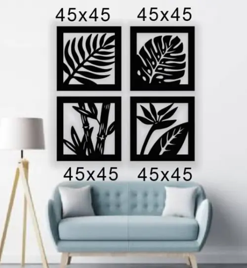 Quadro Arvore Plantas Folhas, Painel Decorativo 4 Peças
