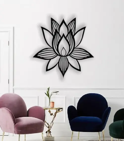 Quadro Vasado Mandala Decorativo Flor de Lotus Preta 65x65
