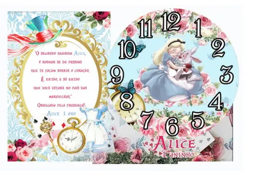 Relogio Alice no Pais das Maravilhas com 5 Unidades