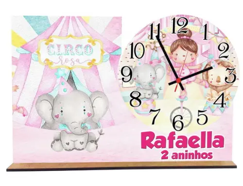 Relogio Circo Rosa para Decoração com 5 Unidades