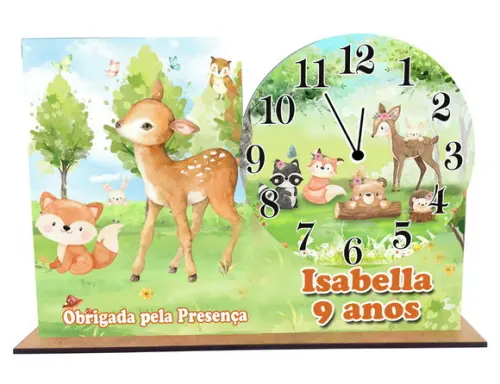 Relogio de Mesa Bicho no Bosque Lembrancinha com 5 Unidades