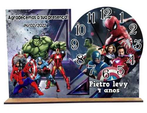 Relogio de Mesa Vingadores Lembrancinha com 5 Unidades