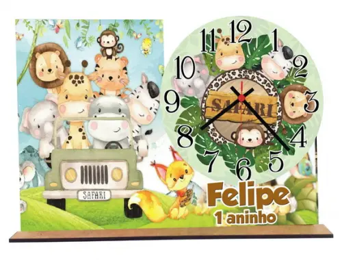 Relogio Safari Aquarela com 5 Unidades para Decoração