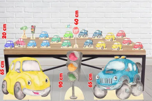 Totem Carros Aquarelados, Decoracao para Mesa de Aniversario