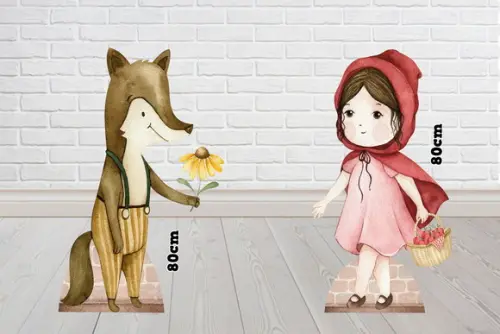 Totem Chapeuzinho Vermelho e Lobo Aquarela
