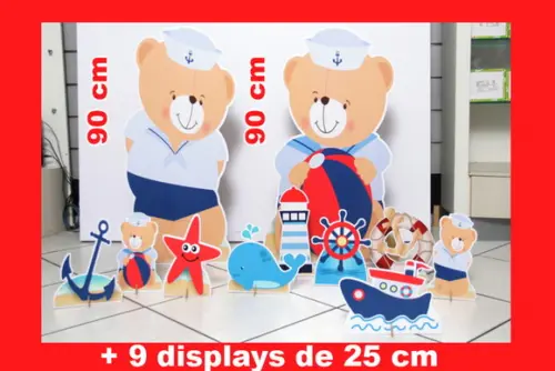 Totem de Chão Ursinho Marinheiro e Displays de Mesa
