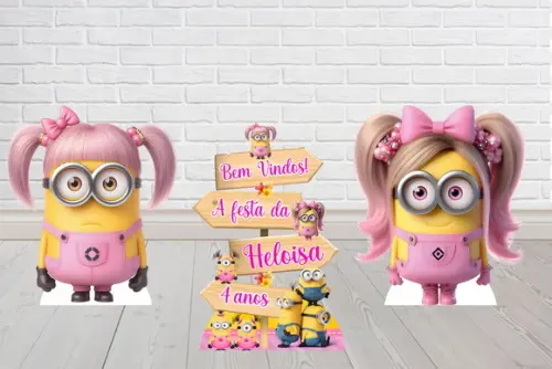 Totem e Placa de Sinalização Minions Menina para Decoração