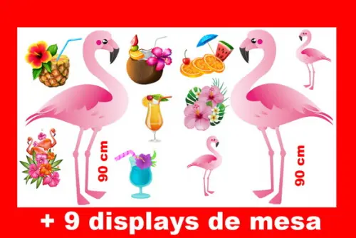 Totem Flamingo Festa Tropical e Displays de Mesa