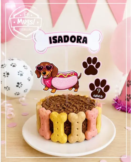Topo de Bolo para festa Pet "Cachorro Salsichinha"