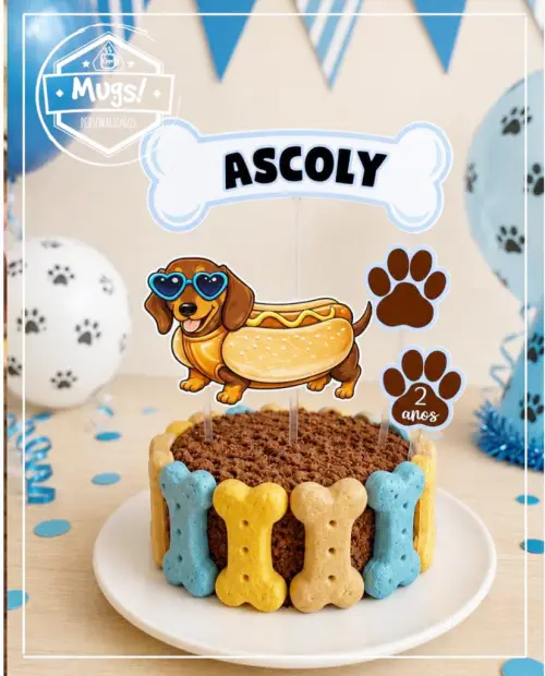 Topo de Bolo para festa Pet Cachorro Salsichinha