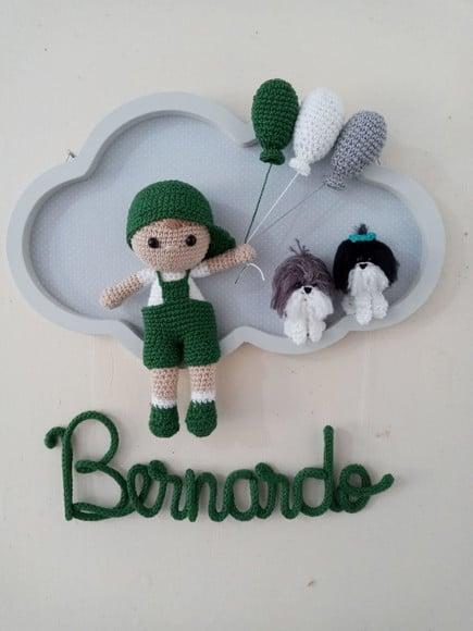 Porta Maternidade Nuvem - Menino + 2 Cachorrinho