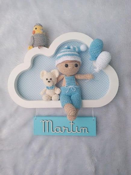 Porta Maternidade Nuvem - Menino + Ursinho