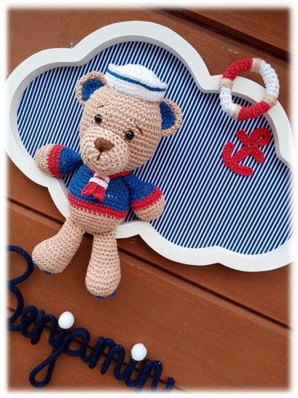 Porta Maternidade Nuvem - Urso Marinheiro