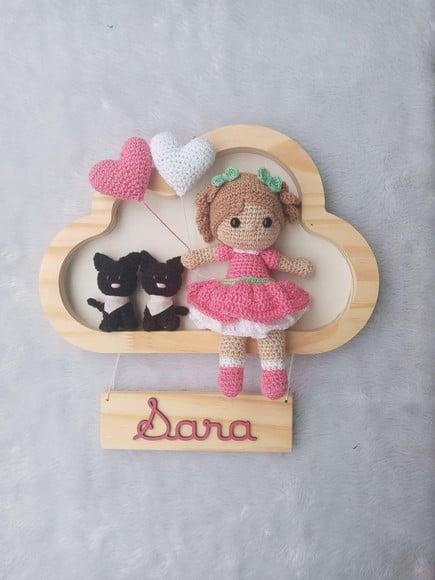 Porta Maternidade Nuvem Pinus - Boneca + Gatinho
