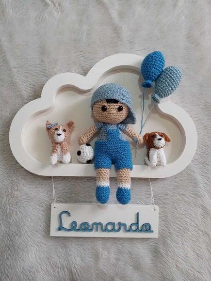 Porta Maternidade Nuvem Pinus - Menino + Cachorrinho