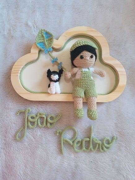Porta Maternidade Nuvem Pinus - Menino + Cachorrinho