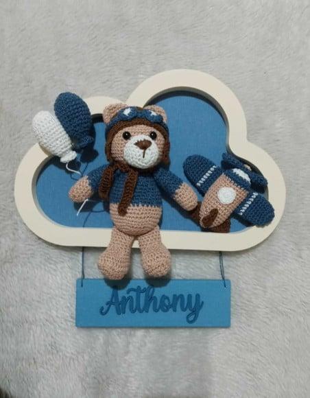 Porta Maternidade Nuvem Pinus - Urso Aviador