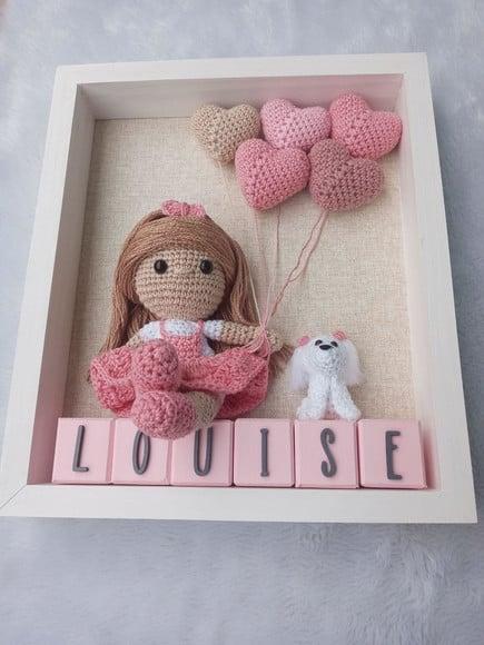 Quadro de Maternidade Nome com Cubos - Boneca + Cachorrinho