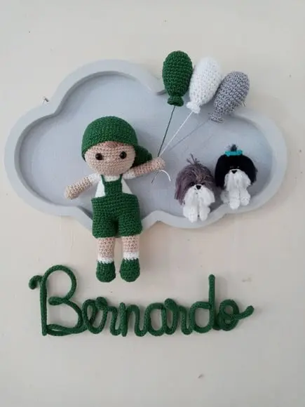 Porta Maternidade Nuvem - Menino + 2 Cachorrinho